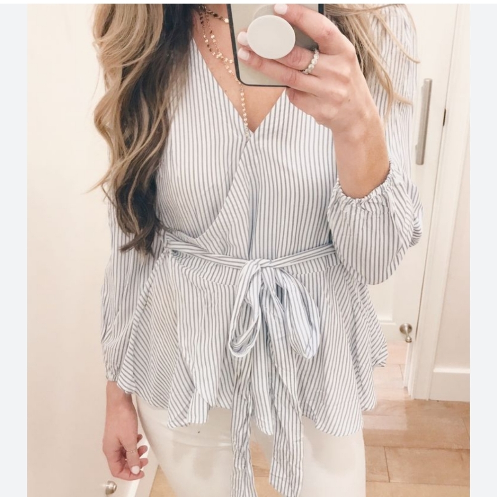 Loft Striped wrap blouse with tie, coastal - Picture 2 of 2